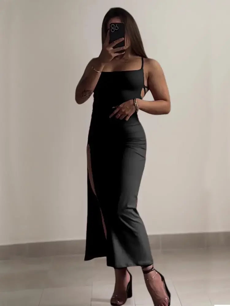 Women’s Halter Spaghetti Strap Ankle-Length Bodycon Dress