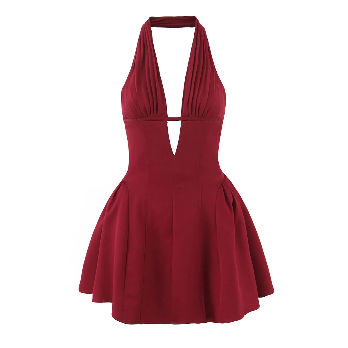 Red Color Retro Polka Dot Halter Mini Dress Backless A-Line