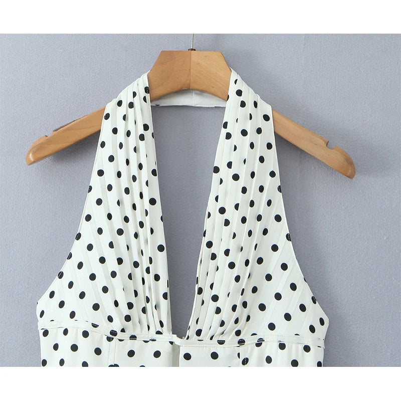 Retro Polka Dot Halter Mini Dress Backless A-Line