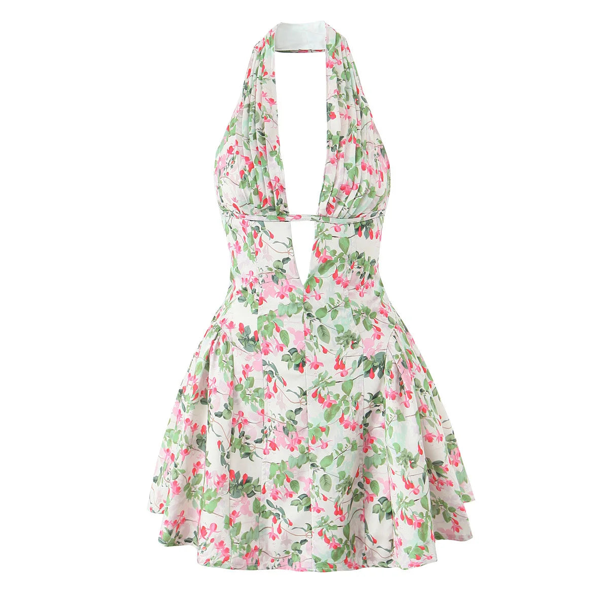 MULTI Color Retro Polka Dot Halter Mini Dress Backless A-Line