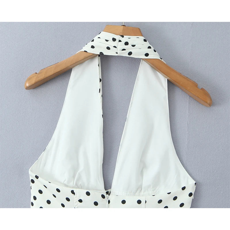 Retro Polka Dot Halter Mini Dress Backless A-Line