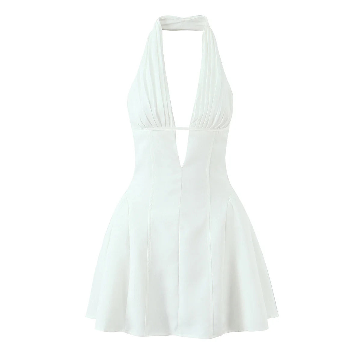 Beige Color Retro Polka Dot Halter Mini Dress Backless A-Line