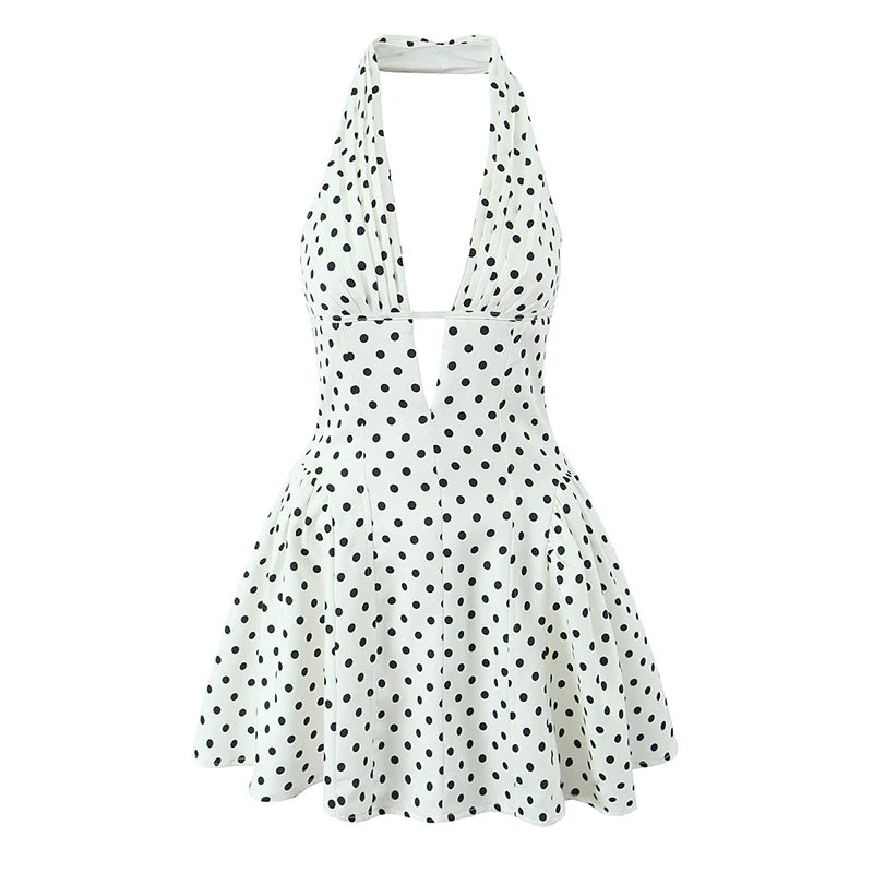 Retro Polka Dot Halter Mini Dress Backless A-Line