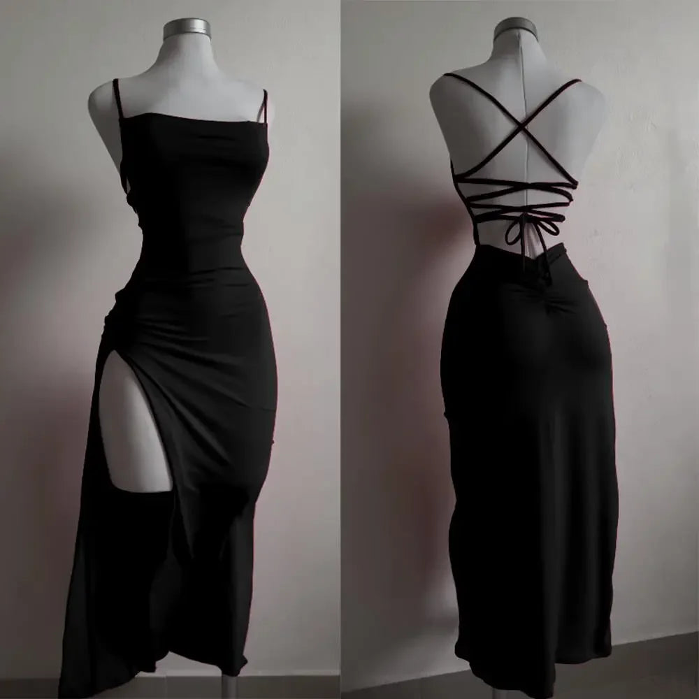 Women’s Halter Spaghetti Strap Ankle-Length Bodycon Dress
