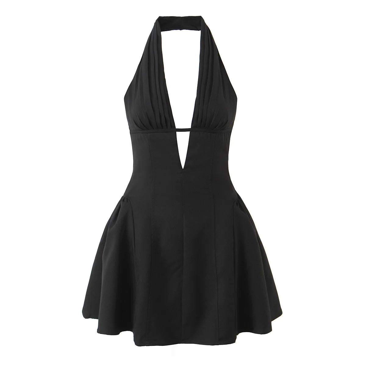 black Color Retro Polka Dot Halter Mini Dress Backless A-Line